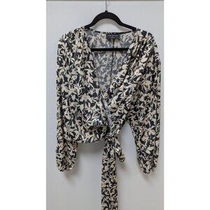 Lane Bryant Black/Beige Floral Print Wrap Blouse